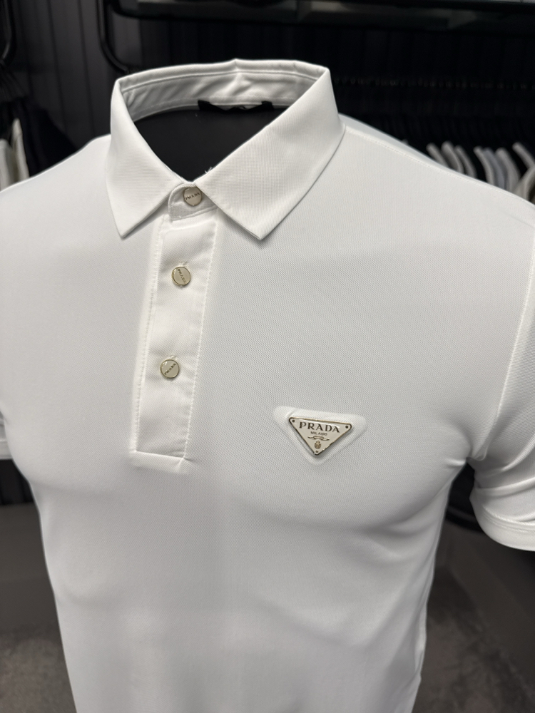 İthal Prada Polo Yaka  Kırışmayan Kumaş (10072-Beyaz)