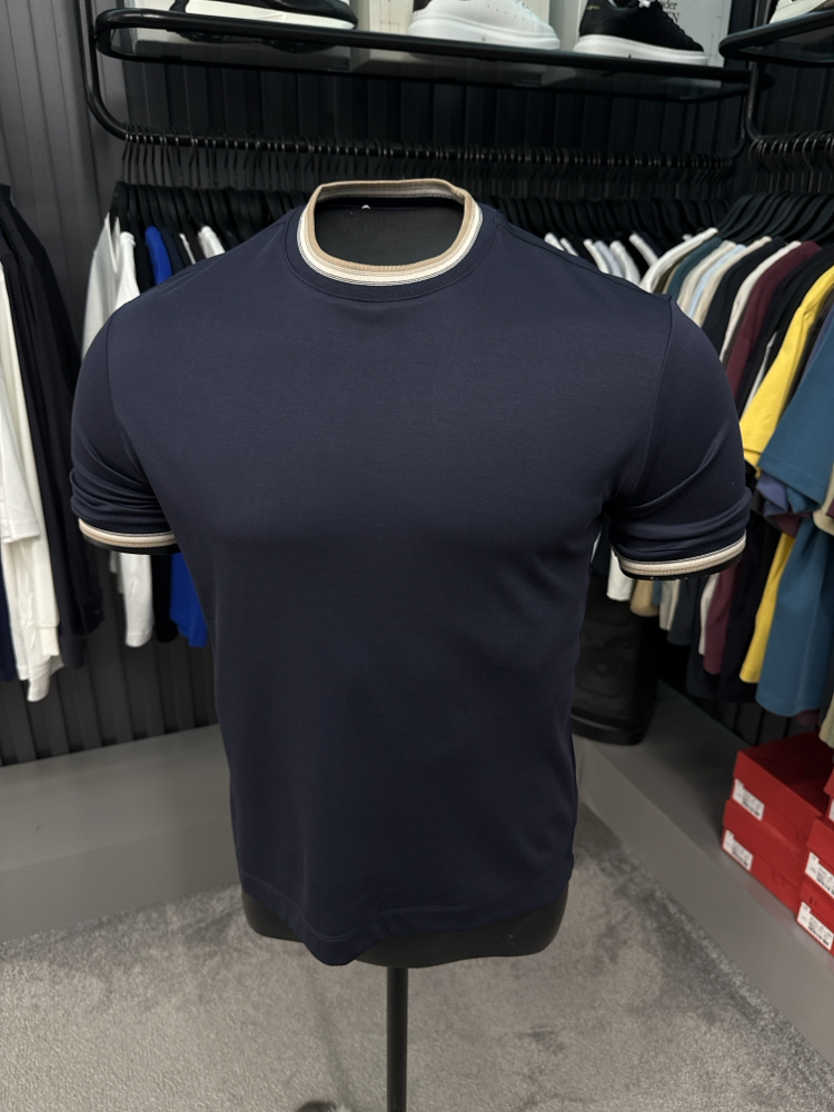 İthal Brunello Cucınelli T-shirt Kırışmayan Kumaş (39212-Koyu Lacivert)