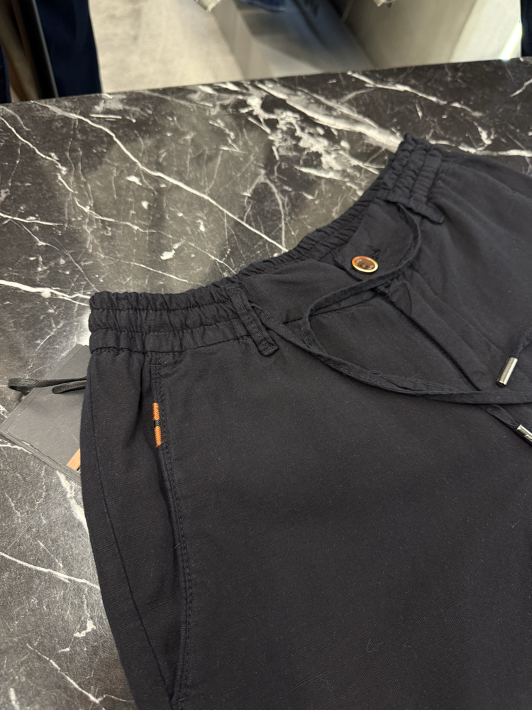 İthal Zegna Ham Keten Şort (6141-Koyu Lacivert)