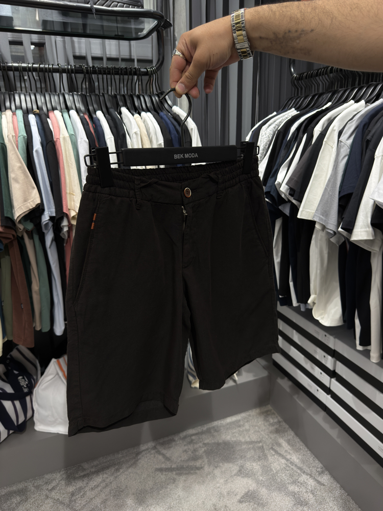 İthal Zegna Ham Keten Şort (6141-Kahve Rengi))