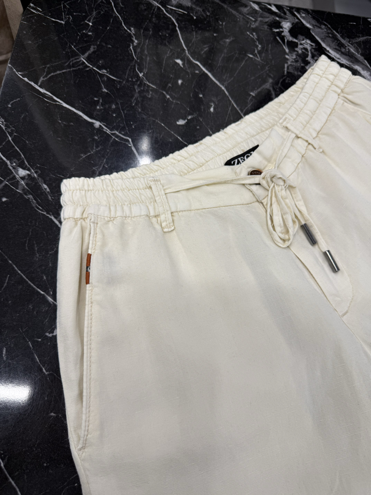 İthal Zegna Ham Keten Şort (6141-Ekru)