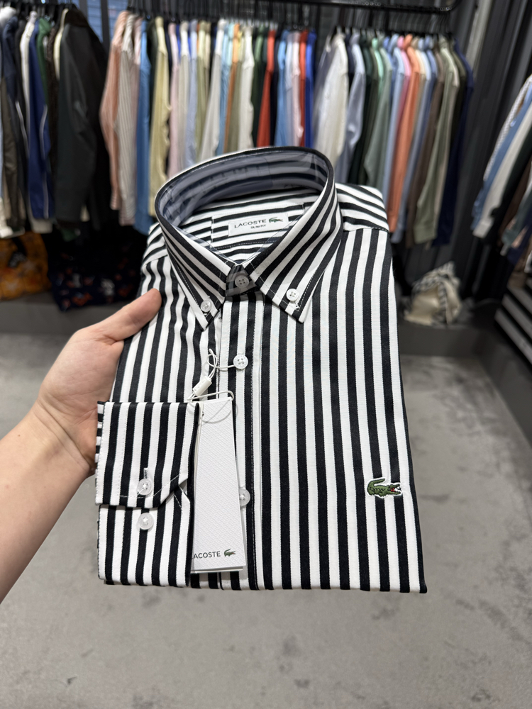 Premium Çizgili Pamuk Kumaş Gömlek (Siyah--495)