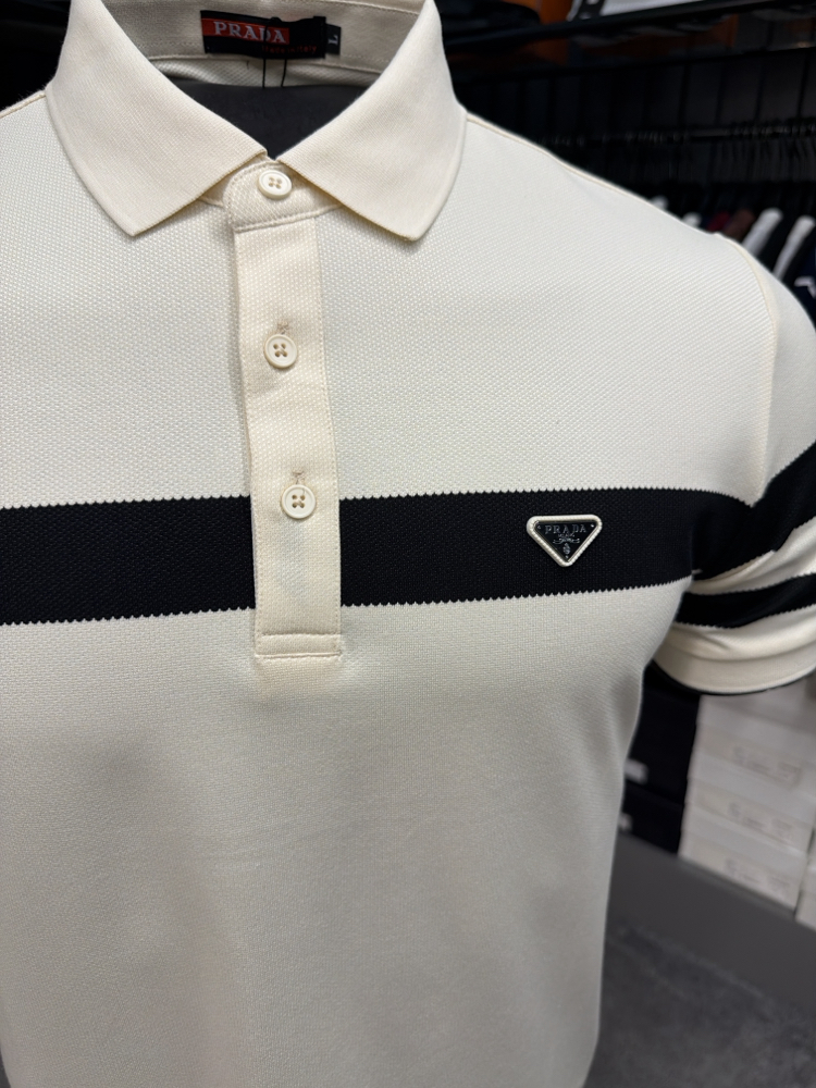 İthal Prada Polo Yaka Kırışmayan Kumaş (6956-Ekru)