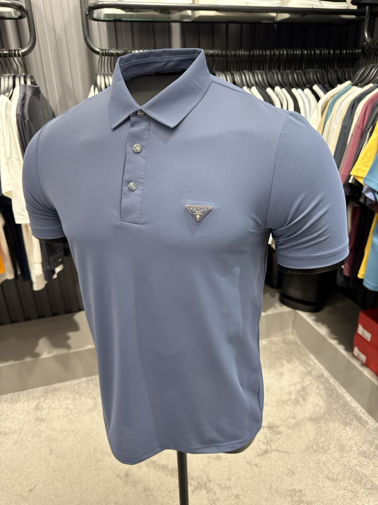İthal Prada Polo Yaka Kırışmayan Kumaş (10072-Soft Blue)