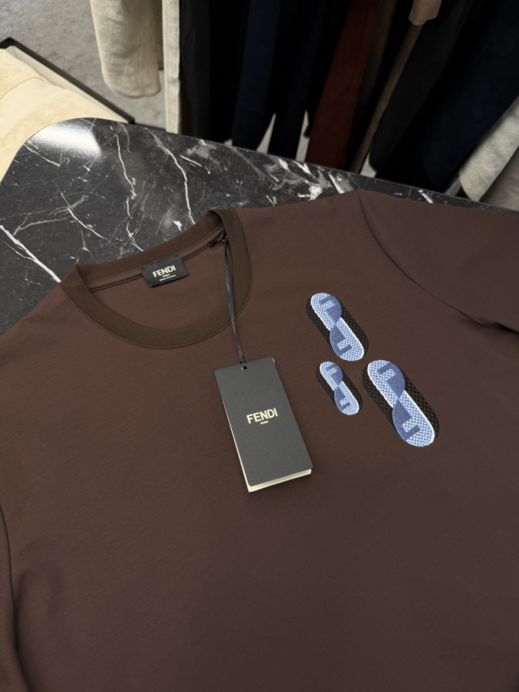 İthal Fendi T-shirt Kırışmayan Kumaş (9447-KahveRengi)
