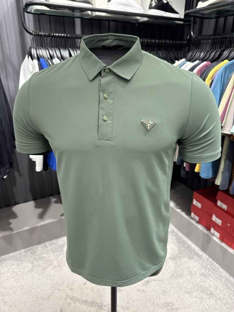 İthal Prada Polo Yaka  Kırışmayan Kumaş (10072-Çağla Yeşili)