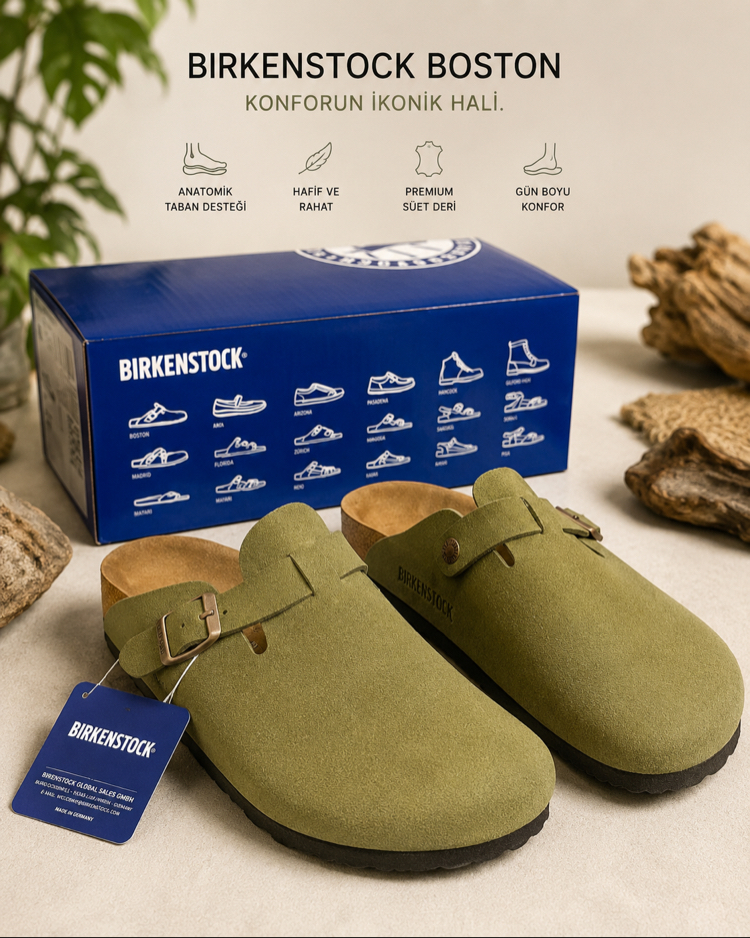 Birkenstock Yeni Sezon Boston Süet Terlik (Haki)