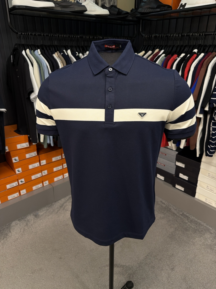 İthal Prada Polo Yaka Kırışmayan Kumaş (6956-Lacivert)