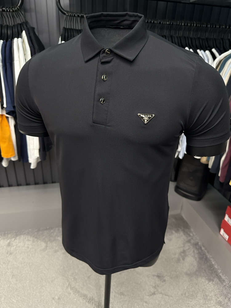 İthal Prada Polo Yaka  Kırışmayan Kumaş (10072-Siyah)