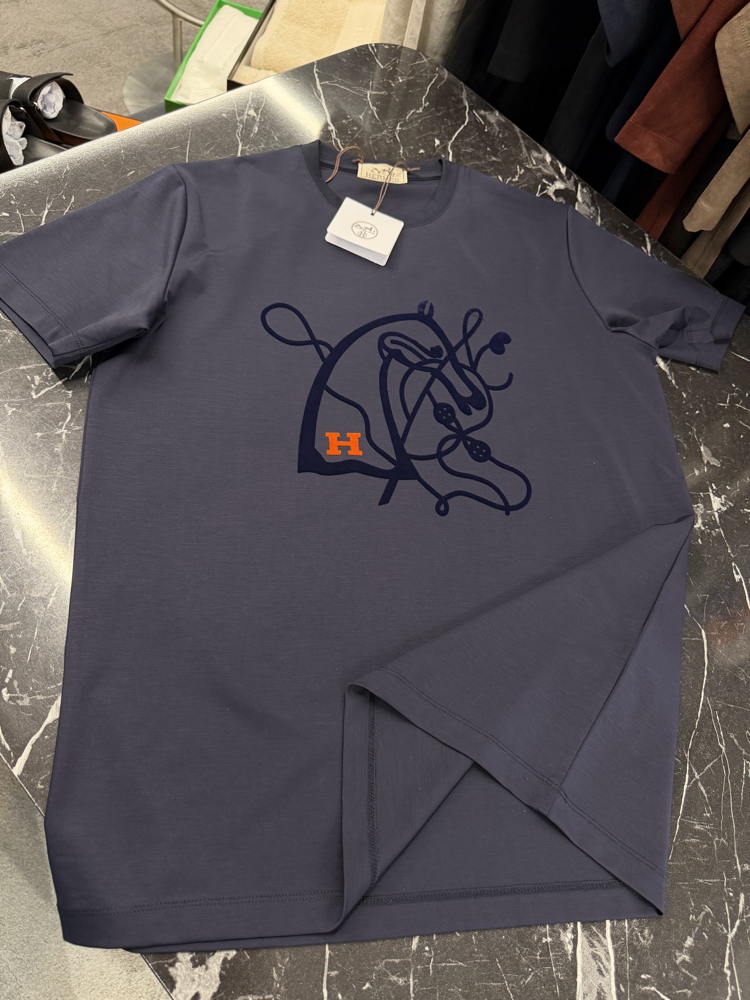 İthal Hermes T-shirt Kırışmayan Kumaş (9448-Lacivert)