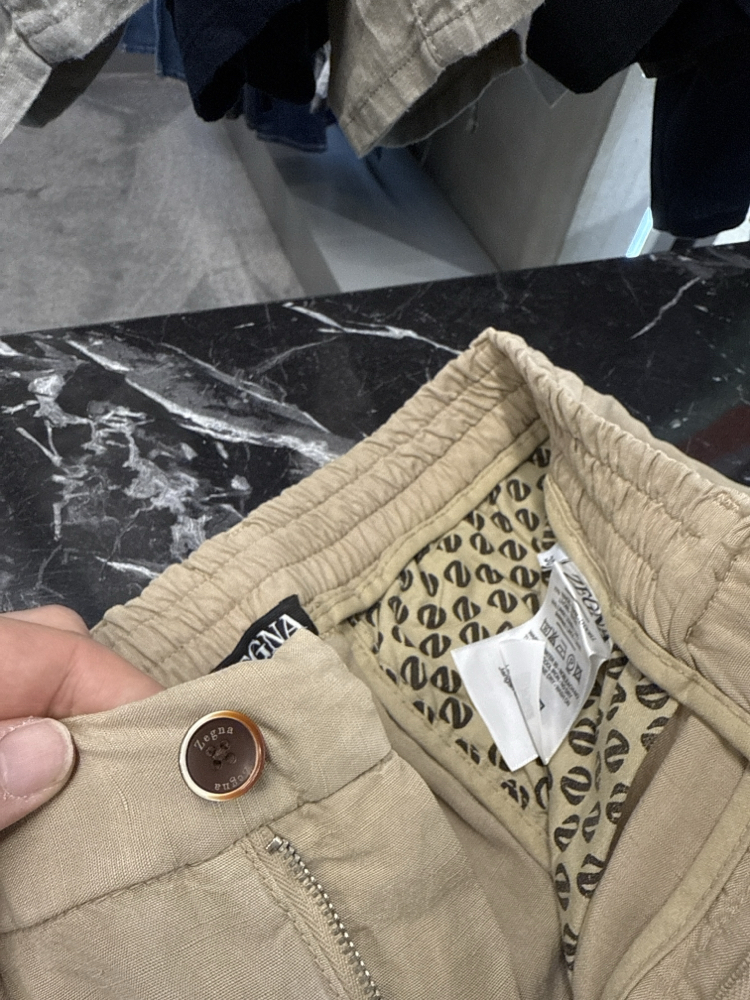 İthal Zegna Ham Keten Şort (6141-Koyu Bej)