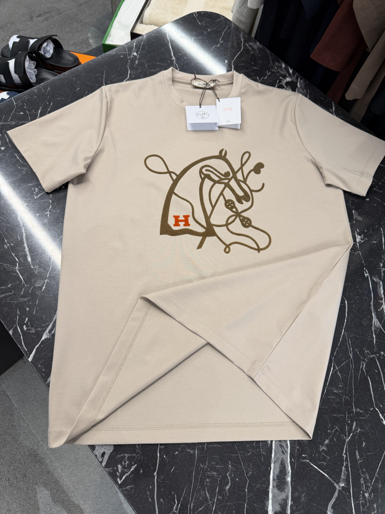 İthal Hermes T-shirt Kırışmayan Kumaş (9448-Bej)