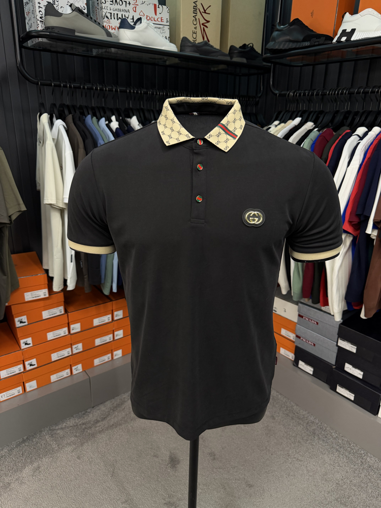 İthal Gucci Polo Yaka Kırışmayan Kumaş (10074-Siyah)