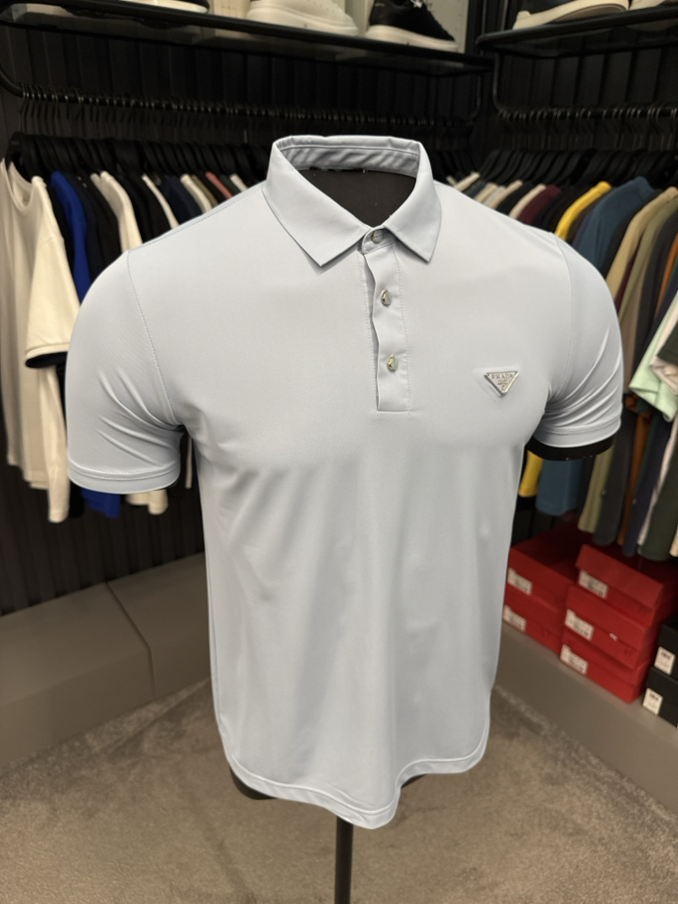 İthal Prada Polo Yaka  Kırışmayan Kumaş (10072-Bebe Mavisi)