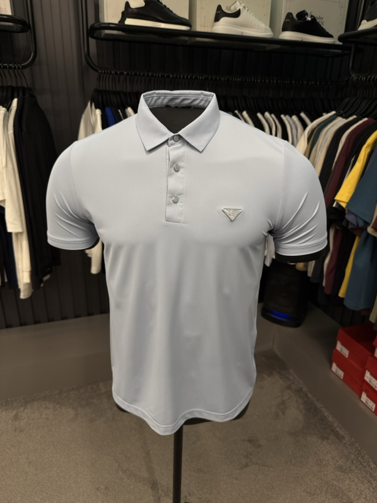 İthal Prada Polo Yaka  Kırışmayan Kumaş (10072-Bebe Mavisi)