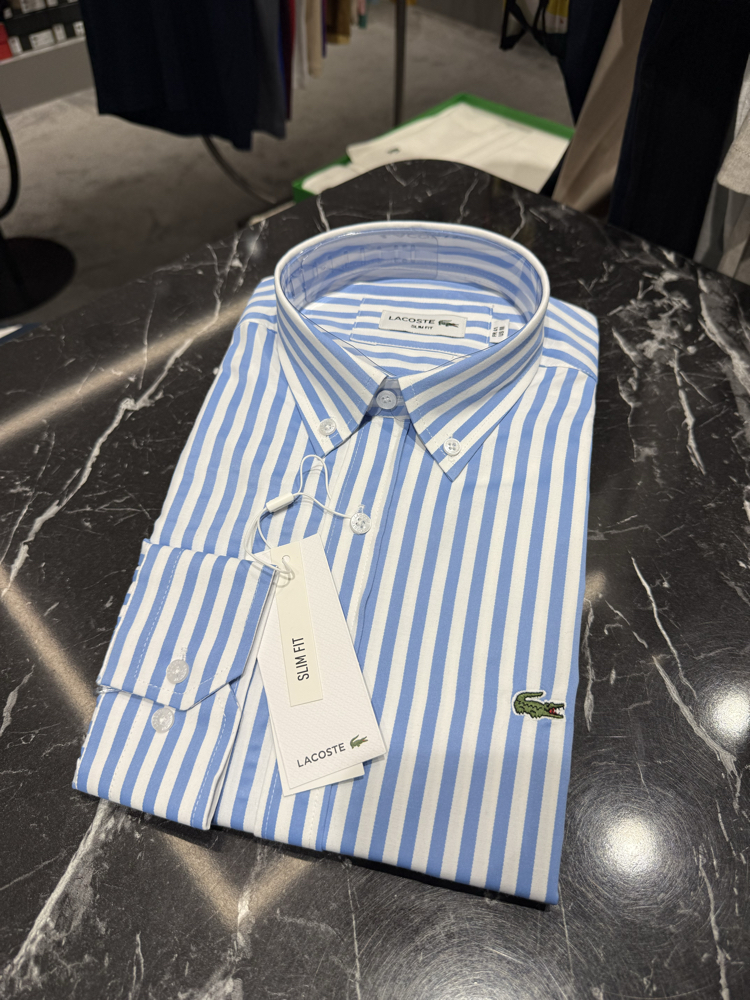 Premium Çizgili Pamuk Kumaş Gömlek (Buz Mavisi--495)