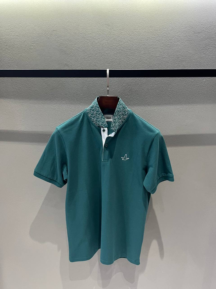 YAKA DETAYLI POLO YAKA (251904-KOYU YEŞİL)