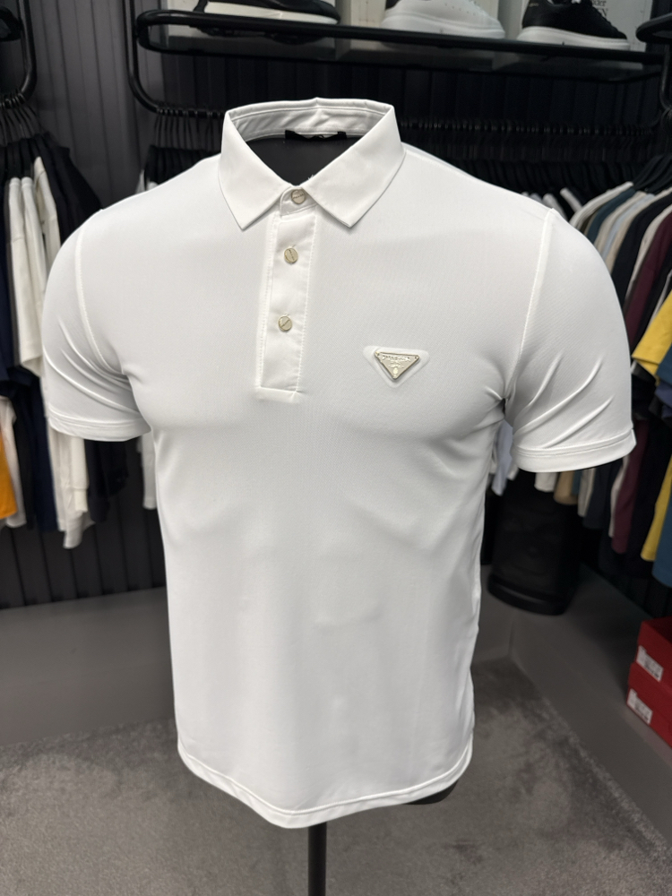 İthal Prada Polo Yaka  Kırışmayan Kumaş (10072-Beyaz)