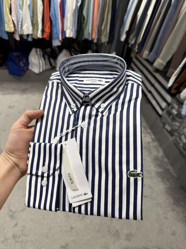 Premium Çizgili Pamuk Kumaş Gömlek (Lacivert--495)