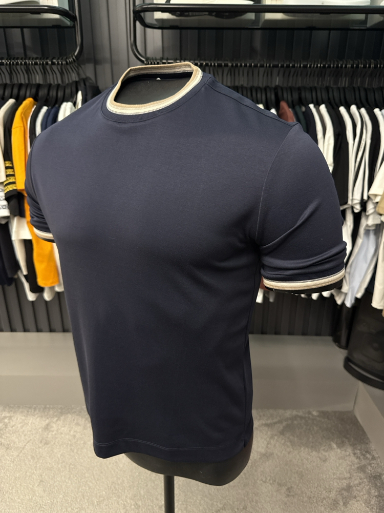 İthal Brunello Cucınelli T-shirt Kırışmayan Kumaş (39212-Koyu Lacivert)