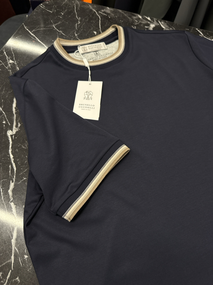 İthal Brunello Cucınelli T-shirt Kırışmayan Kumaş (39212-Koyu Lacivert)