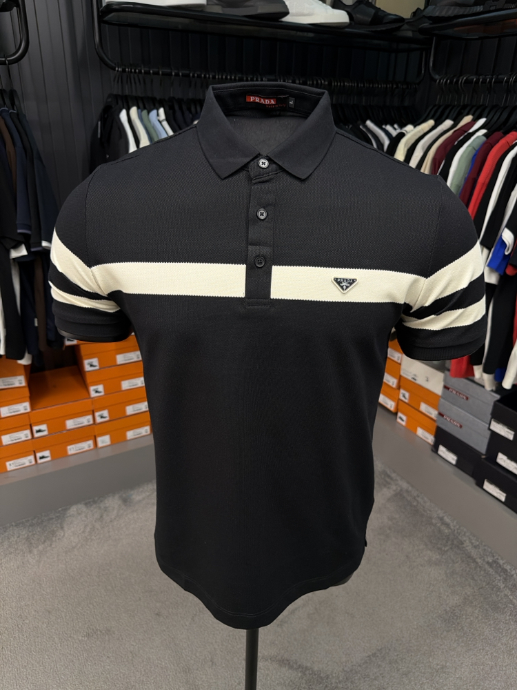 İthal Prada Polo Yaka Kırışmayan Kumaş (6956-Siyah)