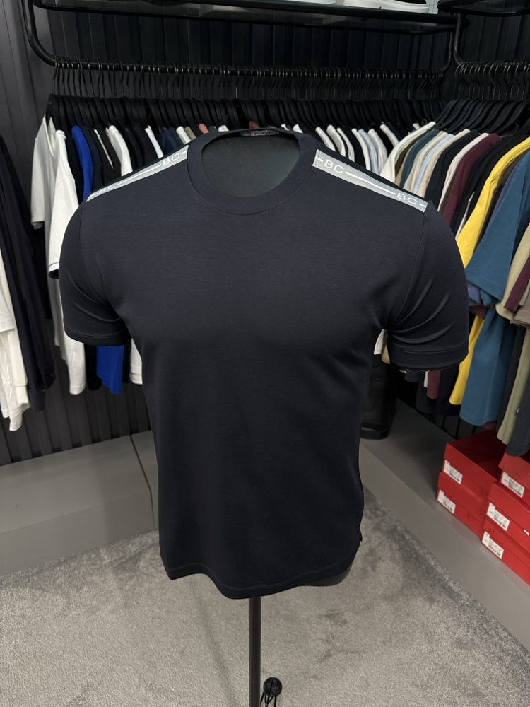 İthal Brunello Cucınelli Omuz Detaylı T-shirt Kırışmayan Kumaş (1987-Koyu Lacivert)