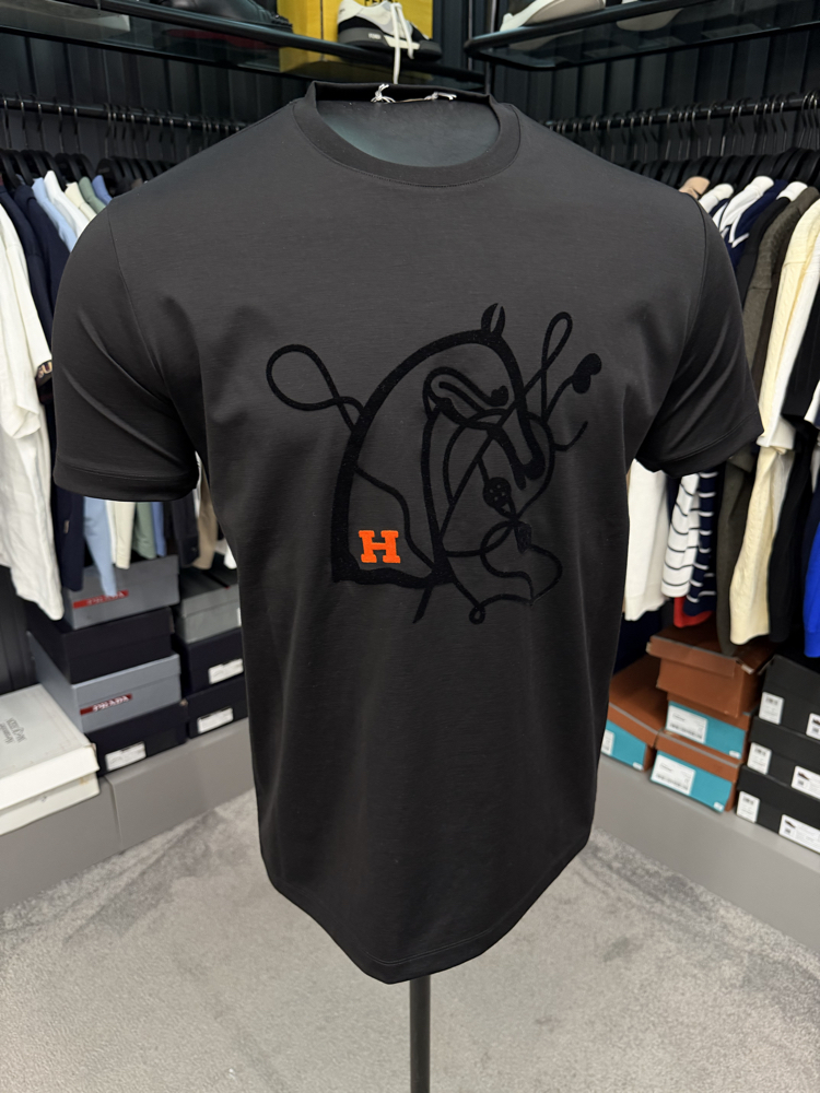 İthal Hermes T-shirt Kırışmayan Kumaş (9448-Siyah)