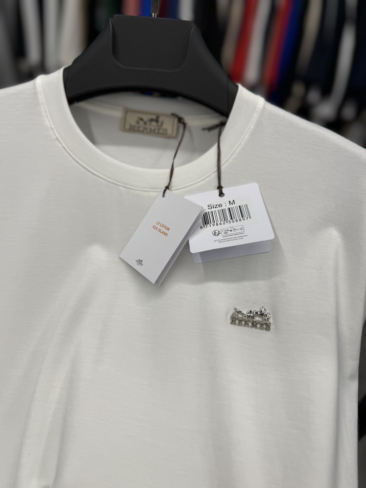 İthal Hermes T-shirt Kırışmayan Kumaş (9420-Beyaz)