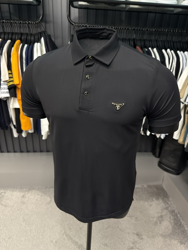 İthal Prada Polo Yaka  Kırışmayan Kumaş (10072-Siyah)