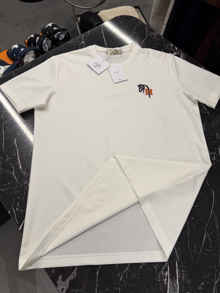 İthal Hermes T-shirt Kırışmayan Kumaş (9449-Beyaz)