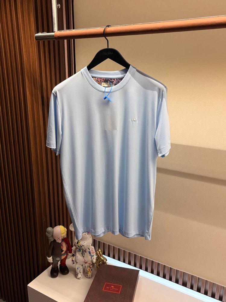 İthal Etro T-shirt Kırışmayan Kumaş (9438-Buz mavisi)