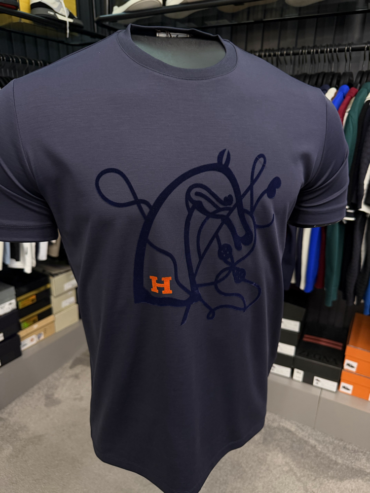 İthal Hermes T-shirt Kırışmayan Kumaş (9448-Lacivert)