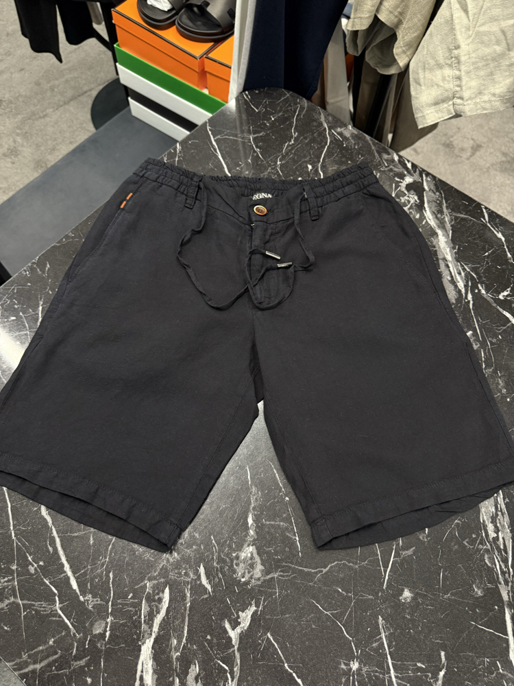 İthal Zegna  Ham Keten Şort (6141-Siyah)