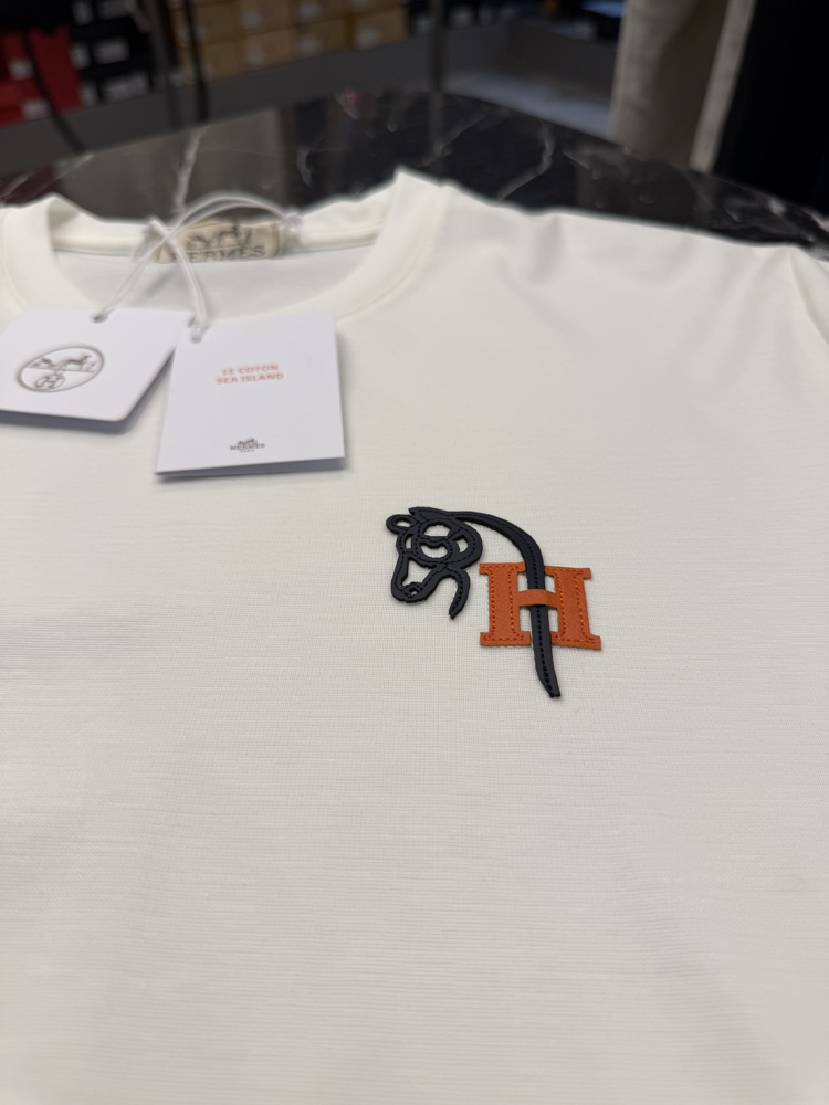 İthal Hermes T-shirt Kırışmayan Kumaş (9449-Beyaz)