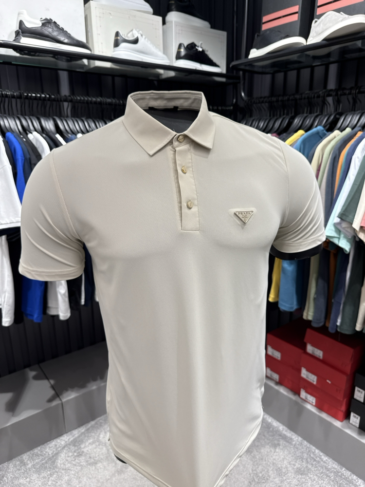 İthal Prada Polo Yaka  Kırışmayan Kumaş (10072-Bej)
