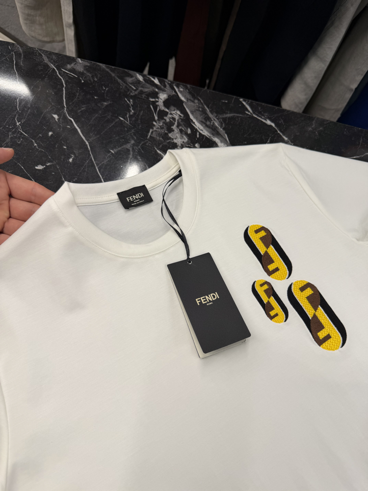 İthal Fendi T-shirt Kırışmayan Kumaş (9447-Beyaz)
