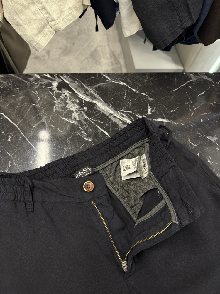 İthal Zegna  Ham Keten Şort (6141-Siyah)