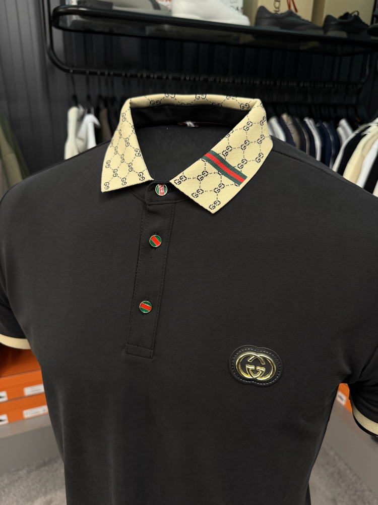 İthal Gucci Polo Yaka Kırışmayan Kumaş (10074-Siyah)