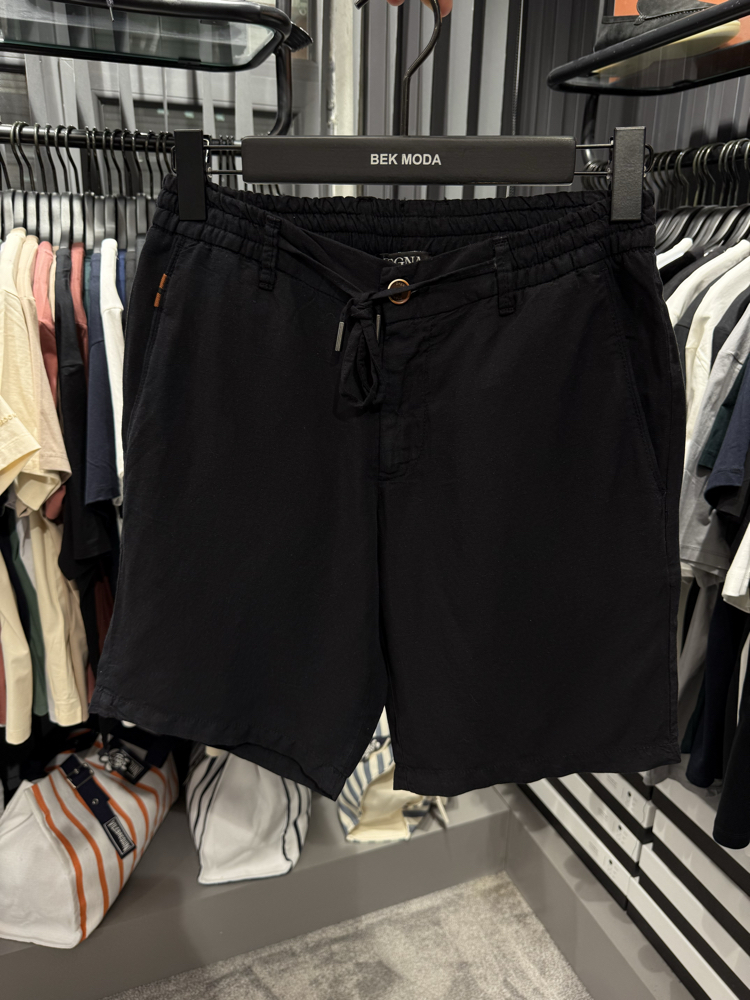 İthal Zegna  Ham Keten Şort (6141-Siyah)