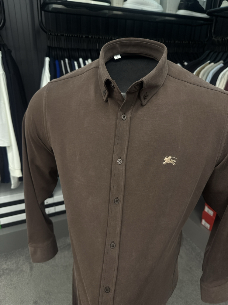 Burberry Yıkamalı Modal Kırışmayan Kumaş Gömlek (3914-Kahve)