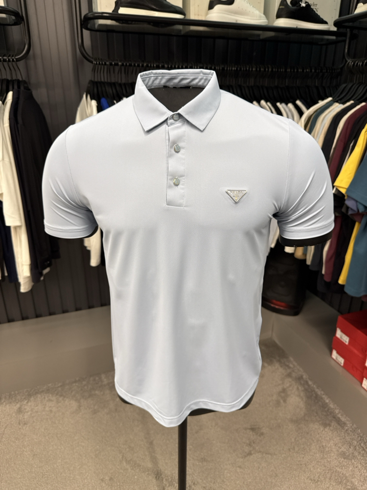 İthal Prada Polo Yaka  Kırışmayan Kumaş (10072-Bebe Mavisi)