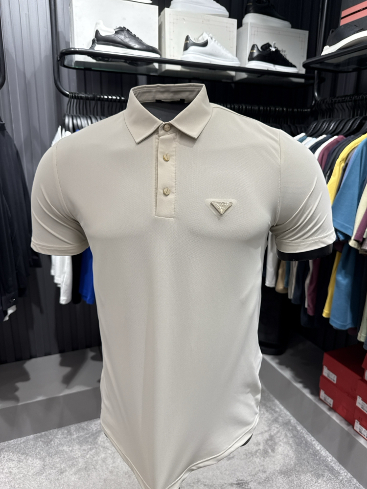 İthal Prada Polo Yaka  Kırışmayan Kumaş (10072-Bej)