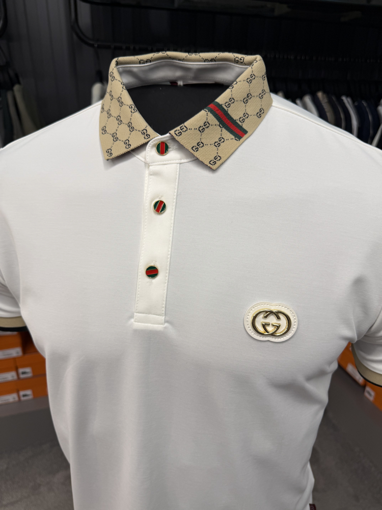 İthal Gucci Polo Yaka Kırışmayan Kumaş (10074-Beyaz)