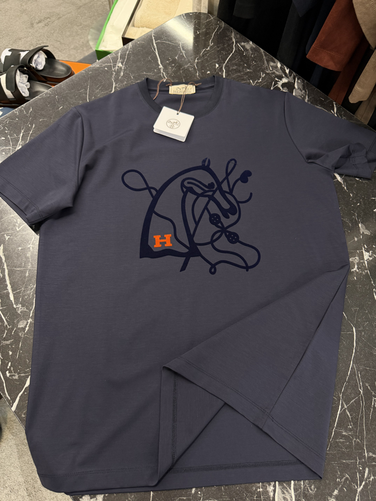İthal Hermes T-shirt Kırışmayan Kumaş (9448-Lacivert)