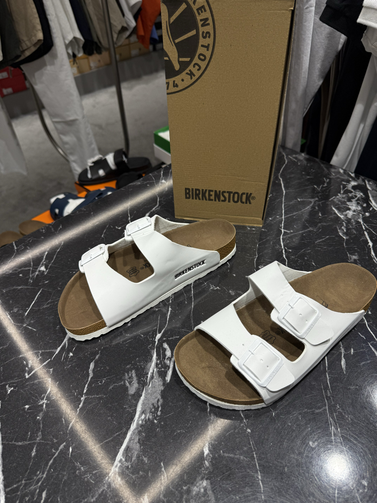 Birkenstock Arizona Deri Çift Toka (Beyaz)