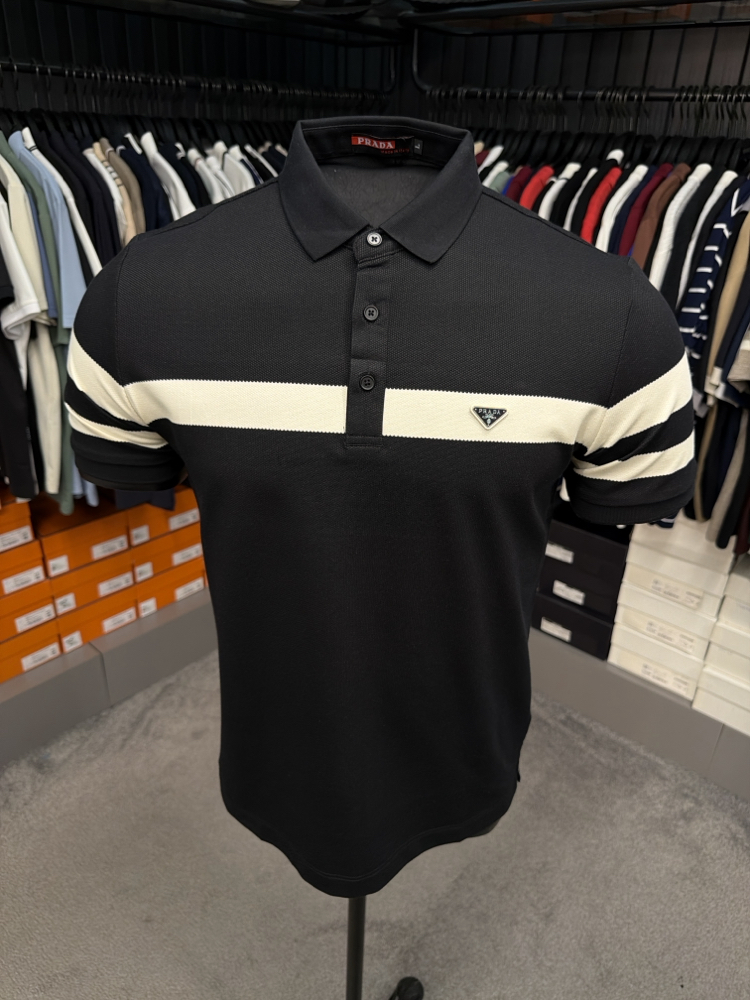 İthal Prada Polo Yaka Kırışmayan Kumaş (6956-Siyah)