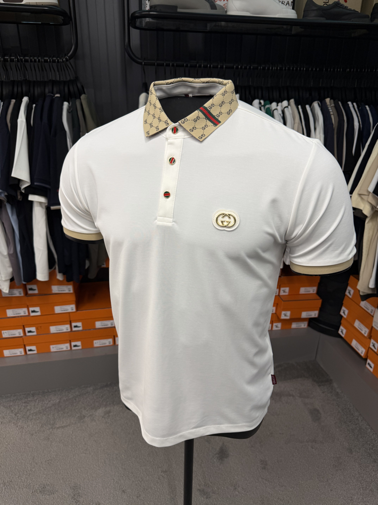 İthal Gucci Polo Yaka Kırışmayan Kumaş (10074-Beyaz)
