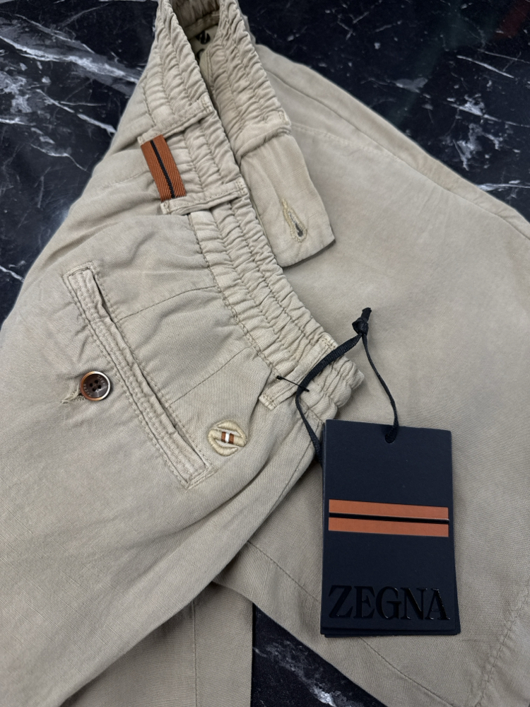 İthal Zegna Ham Keten Şort (6141-Koyu Bej)