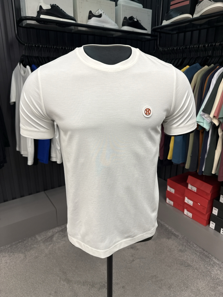 İthal Hermes T-shirt Kırışmayan Kumaş (15054-Beyaz)